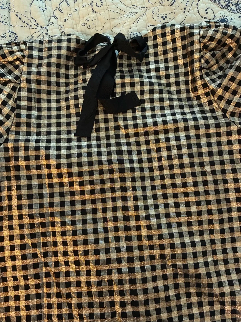 J. Crew Gingham Puff-Sleeve Top - size small
